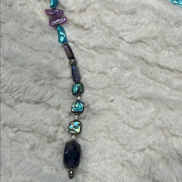 Vintage wrap around single loop Purple and Blue stone Asymmetrical Necklace - Picture 2 of 6